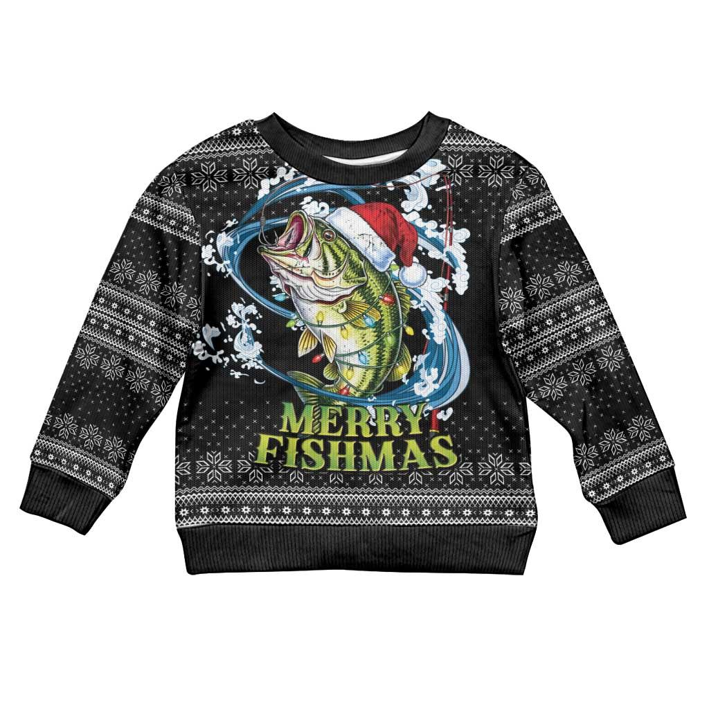Funny Fishmas Bass Kid Ugly Christmas Sweater Fish Santa Hat Christmas Vibes - Wonder Print Shop