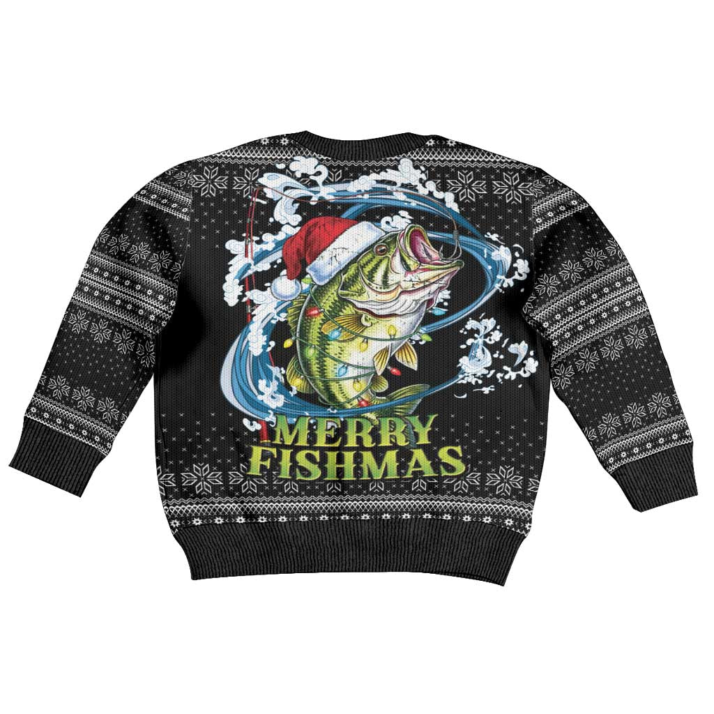 Funny Fishmas Bass Kid Ugly Christmas Sweater Fish Santa Hat Christmas Vibes - Wonder Print Shop