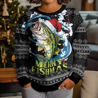 Funny Fishmas Bass Kid Ugly Christmas Sweater Fish Santa Hat Christmas Vibes - Wonder Print Shop