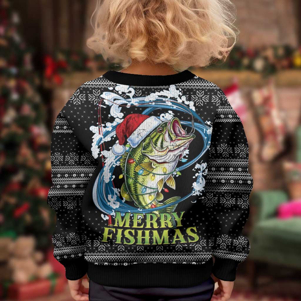 Funny Fishmas Bass Kid Ugly Christmas Sweater Fish Santa Hat Christmas Vibes - Wonder Print Shop