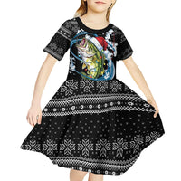 Funny Fishmas Bass Kid Short Sleeve Dress Fish Santa Hat Christmas Vibes - Wonder Print Shop
