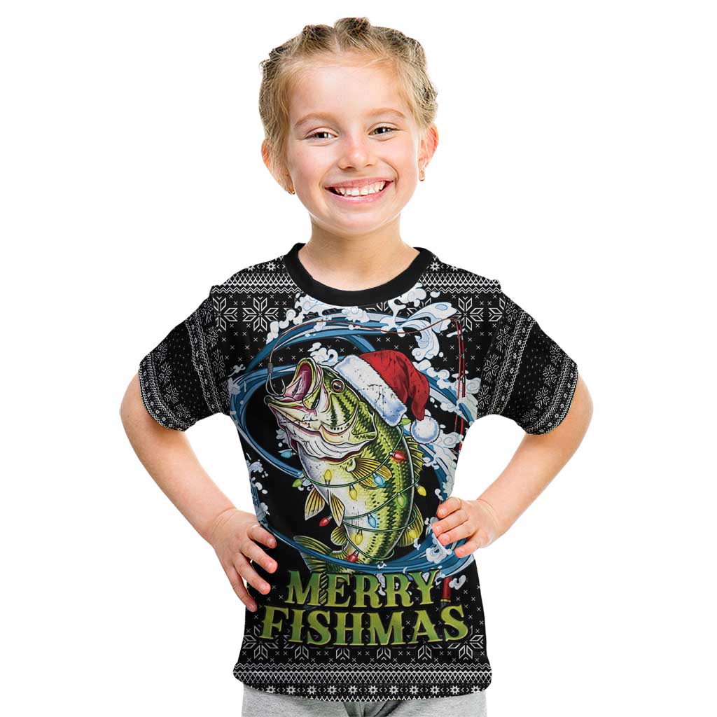 Funny Fishmas Bass Kid T Shirt Fish Santa Hat Christmas Vibes - Wonder Print Shop