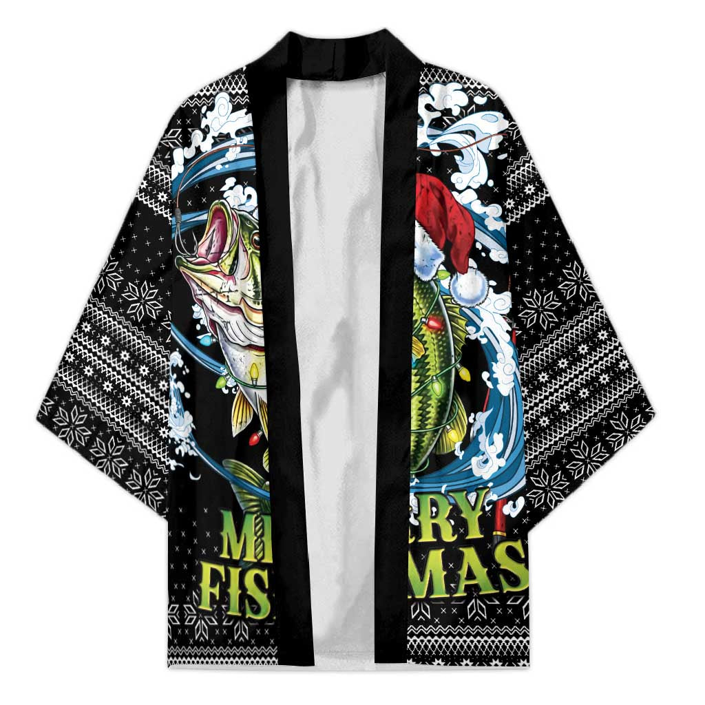 Funny Fishmas Bass Kimono Fish Santa Hat Christmas Vibes - Wonder Print Shop