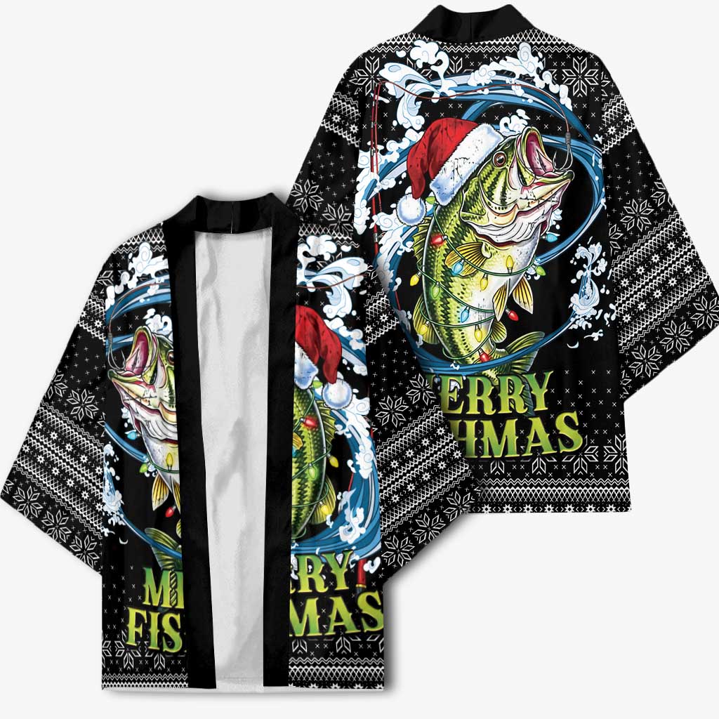 Funny Fishmas Bass Kimono Fish Santa Hat Christmas Vibes - Wonder Print Shop