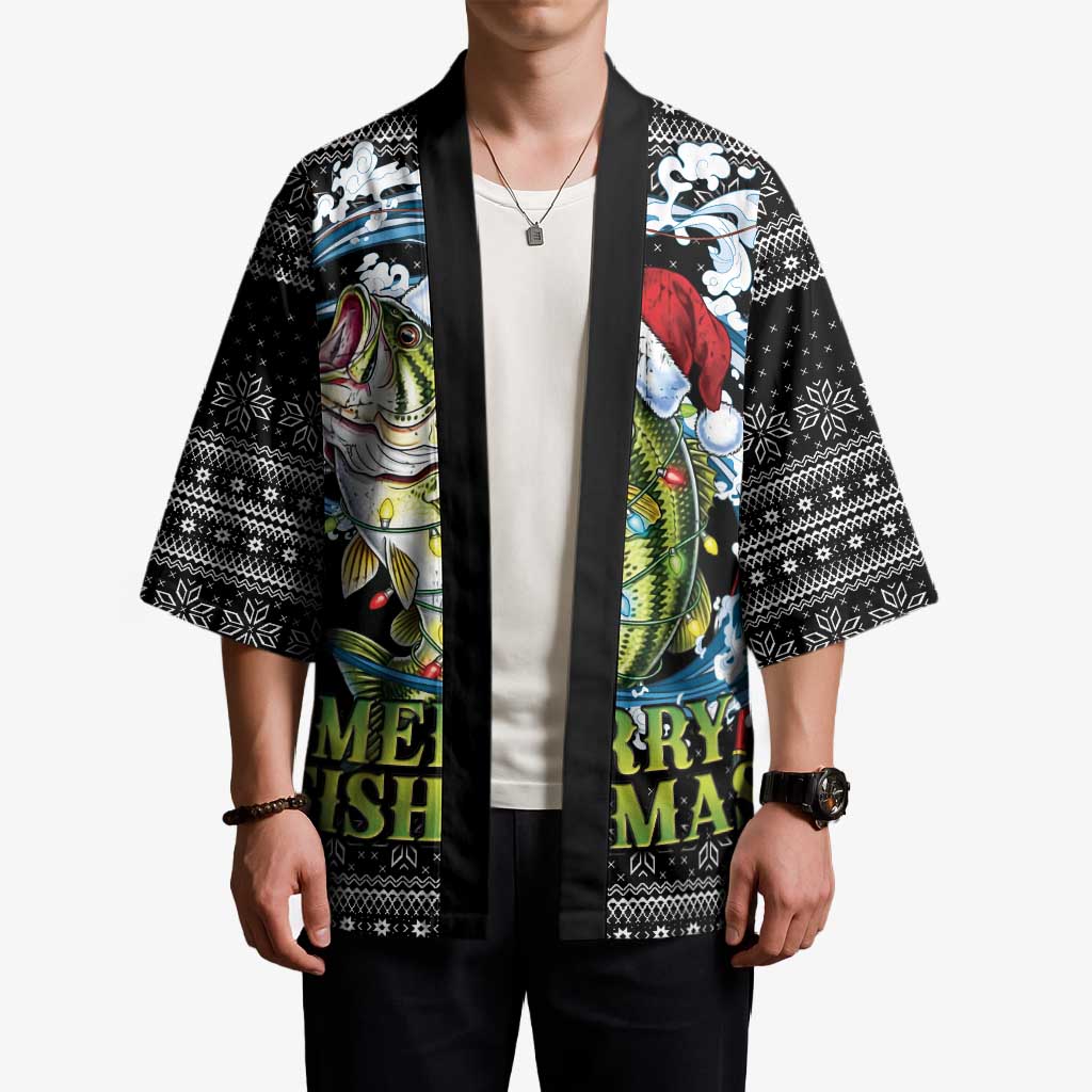 Funny Fishmas Bass Kimono Fish Santa Hat Christmas Vibes - Wonder Print Shop