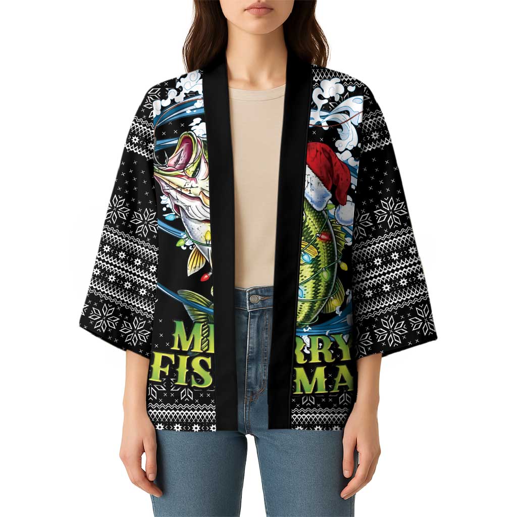 Funny Fishmas Bass Kimono Fish Santa Hat Christmas Vibes - Wonder Print Shop