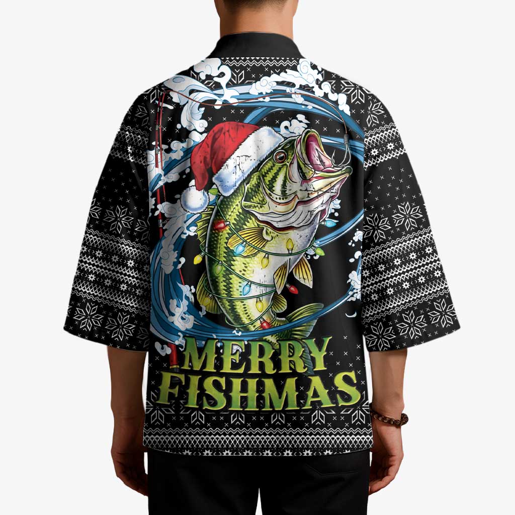 Funny Fishmas Bass Kimono Fish Santa Hat Christmas Vibes - Wonder Print Shop