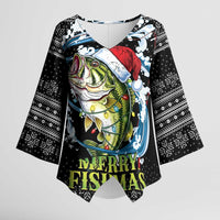 Funny Fishmas Bass Kimono Sleeve Blouse Fish Santa Hat Christmas Vibes - Wonder Print Shop