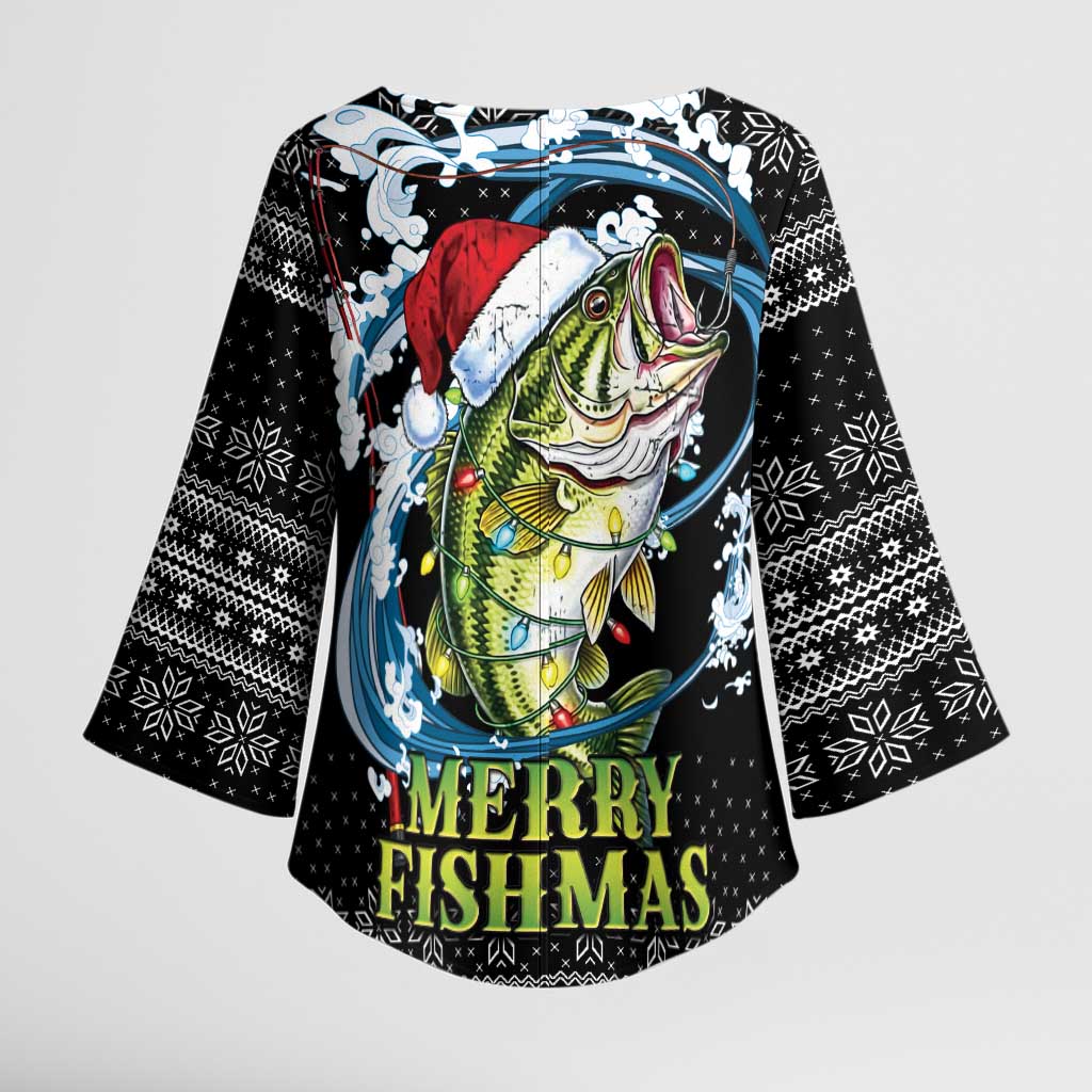 Funny Fishmas Bass Kimono Sleeve Blouse Fish Santa Hat Christmas Vibes - Wonder Print Shop