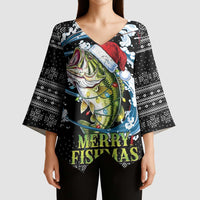 Funny Fishmas Bass Kimono Sleeve Blouse Fish Santa Hat Christmas Vibes - Wonder Print Shop