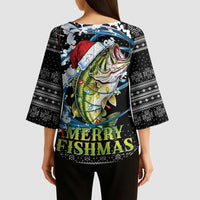 Funny Fishmas Bass Kimono Sleeve Blouse Fish Santa Hat Christmas Vibes - Wonder Print Shop