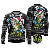 Funny Fishmas Bass Ugly Christmas Sweater Fish Santa Hat Christmas Vibes - Wonder Print Shop