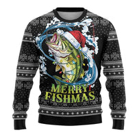 Funny Fishmas Bass Ugly Christmas Sweater Fish Santa Hat Christmas Vibes - Wonder Print Shop