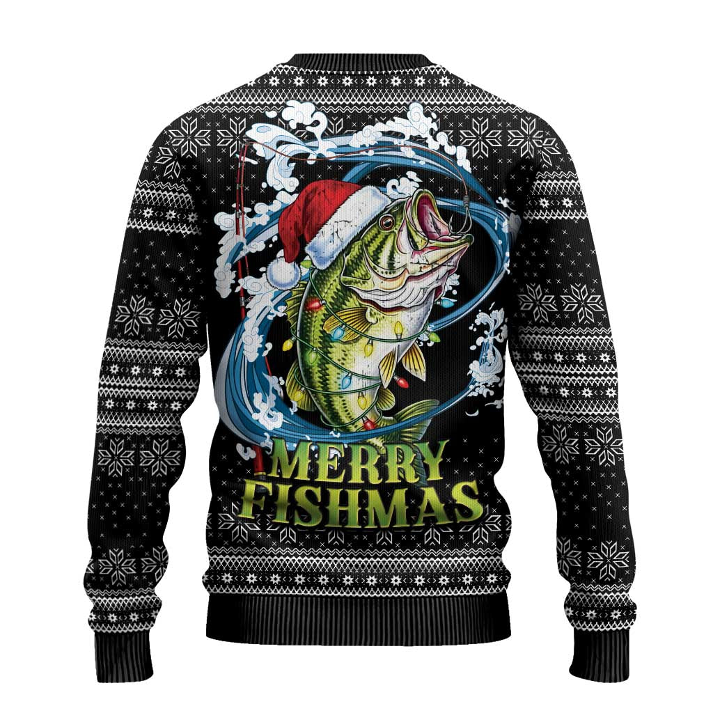 Funny Fishmas Bass Ugly Christmas Sweater Fish Santa Hat Christmas Vibes - Wonder Print Shop