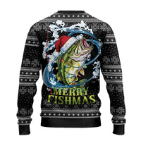 Funny Fishmas Bass Ugly Christmas Sweater Fish Santa Hat Christmas Vibes - Wonder Print Shop