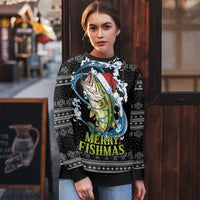 Funny Fishmas Bass Ugly Christmas Sweater Fish Santa Hat Christmas Vibes - Wonder Print Shop