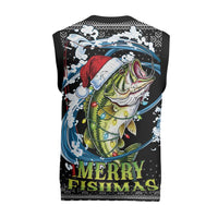 Funny Fishmas Bass Christmas Knitted V-Neck Vest Fish Santa Hat Christmas Vibes - Wonder Print Shop
