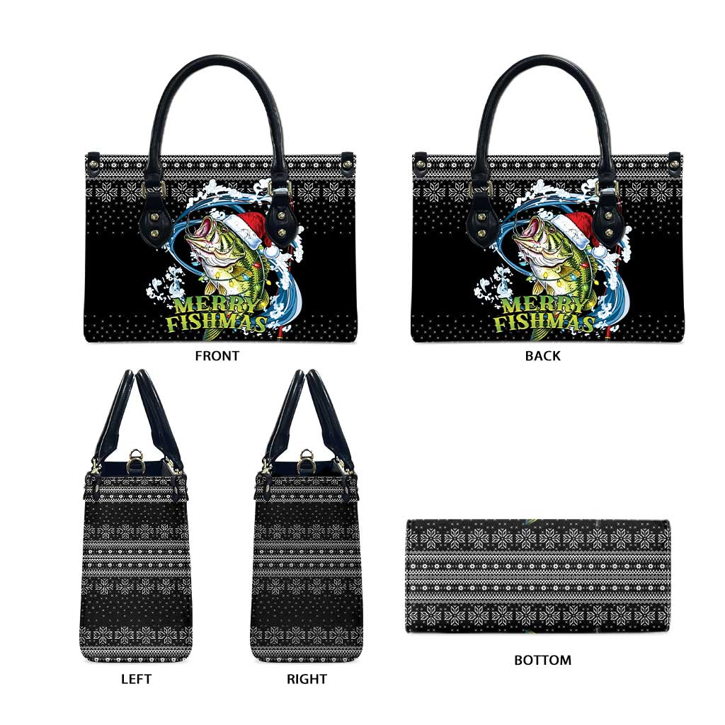 Funny Fishmas Bass Leather Bag Fish Santa Hat Christmas Vibes - Wonder Print Shop