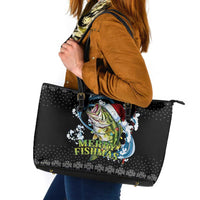 Funny Fishmas Bass Leather Tote Bag Fish Santa Hat Christmas Vibes - Wonder Print Shop