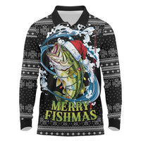 Funny Fishmas Bass Long Sleeve Polo Shirt Fish Santa Hat Christmas Vibes - Wonder Print Shop
