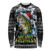 Funny Fishmas Bass Long Sleeve Shirt Fish Santa Hat Christmas Vibes - Wonder Print Shop
