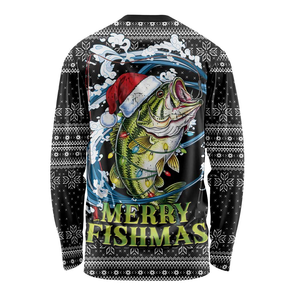 Funny Fishmas Bass Long Sleeve Shirt Fish Santa Hat Christmas Vibes - Wonder Print Shop