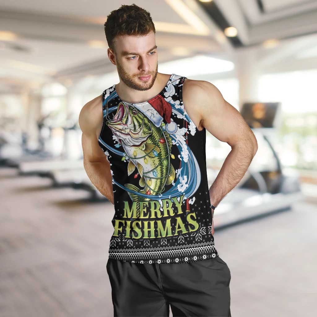 Funny Fishmas Bass Men Tank Top Fish Santa Hat Christmas Vibes - Wonder Print Shop