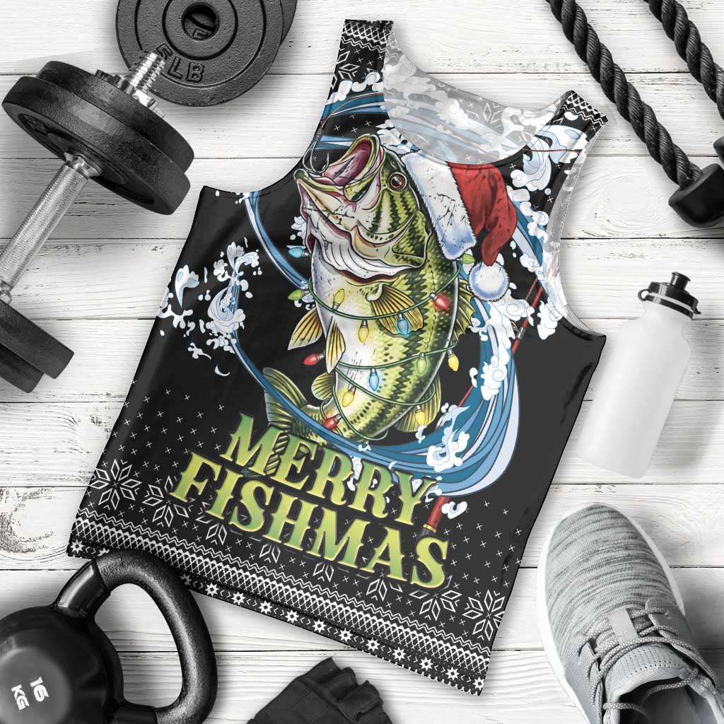 Funny Fishmas Bass Men Tank Top Fish Santa Hat Christmas Vibes - Wonder Print Shop