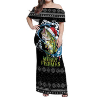 Funny Fishmas Bass Off Shoulder Maxi Dress Fish Santa Hat Christmas Vibes - Wonder Print Shop