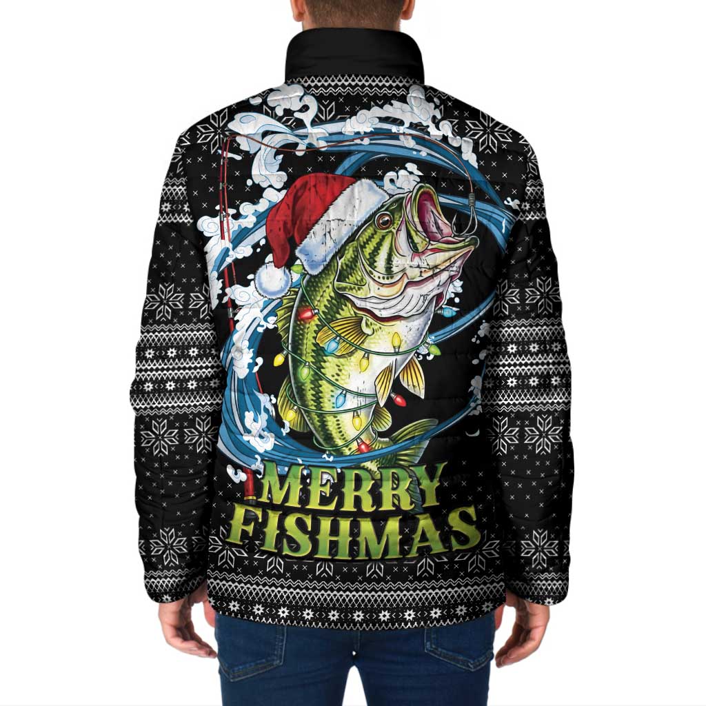 Funny Fishmas Bass Padded Jacket Fish Santa Hat Christmas Vibes - Wonder Print Shop