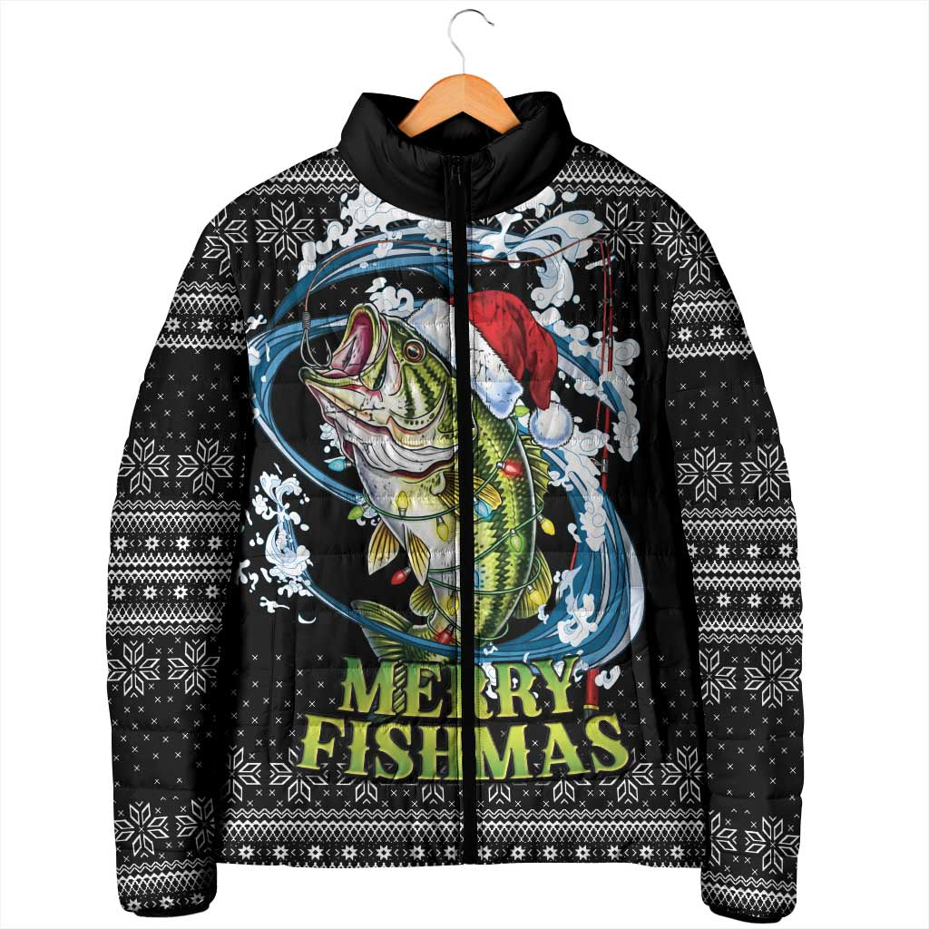 Funny Fishmas Bass Padded Jacket Fish Santa Hat Christmas Vibes - Wonder Print Shop