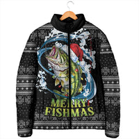 Funny Fishmas Bass Padded Jacket Fish Santa Hat Christmas Vibes - Wonder Print Shop