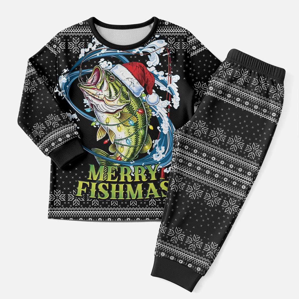 Funny Fishmas Bass Christmas Pajama Set Fish Santa Hat Christmas Vibes - Wonder Print Shop