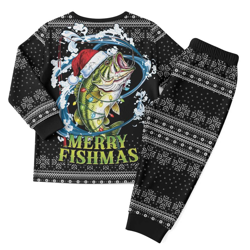Funny Fishmas Bass Christmas Pajama Set Fish Santa Hat Christmas Vibes - Wonder Print Shop