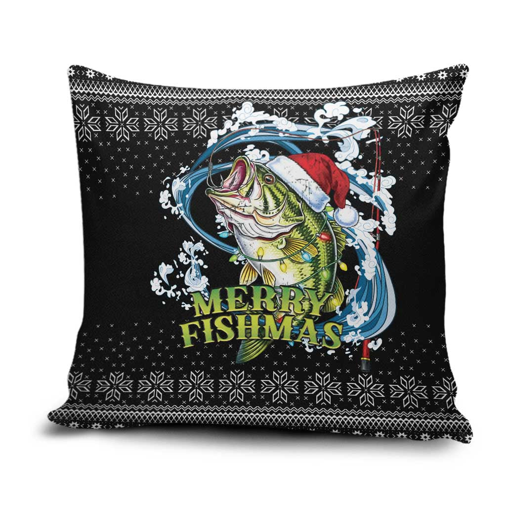 Funny Fishmas Bass Pillow Cover Fish Santa Hat Christmas Vibes - Wonder Print Shop