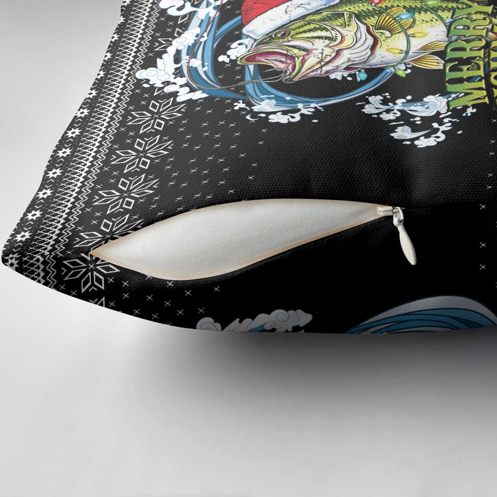 Funny Fishmas Bass Pillow Cover Fish Santa Hat Christmas Vibes - Wonder Print Shop