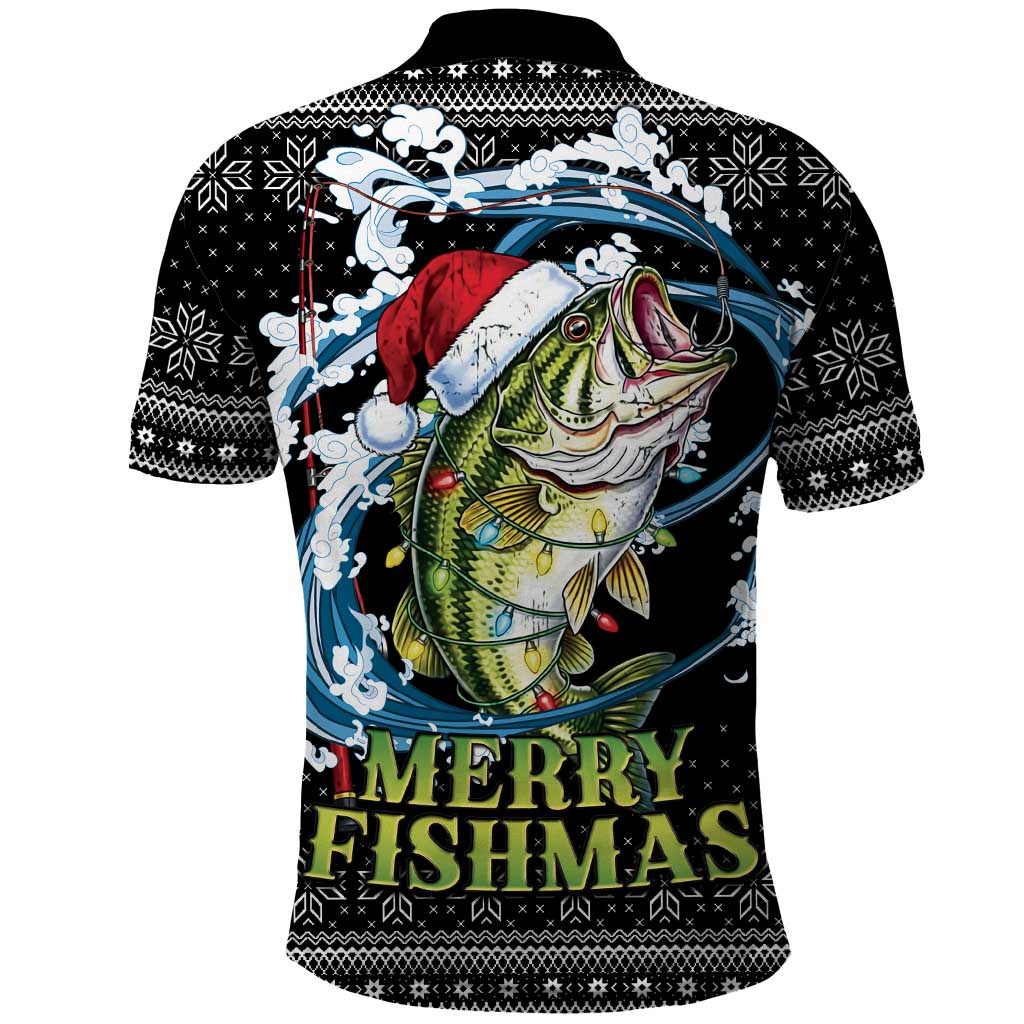 Funny Fishmas Bass Polo Shirt Fish Santa Hat Christmas Vibes - Wonder Print Shop