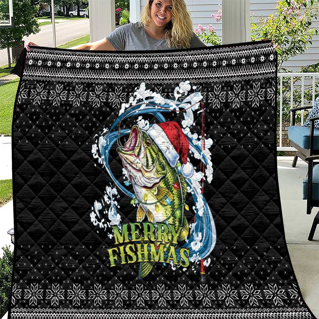 Funny Fishmas Bass Quilt Fish Santa Hat Christmas Vibes - Wonder Print Shop