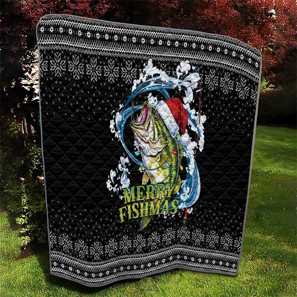 Funny Fishmas Bass Quilt Fish Santa Hat Christmas Vibes - Wonder Print Shop