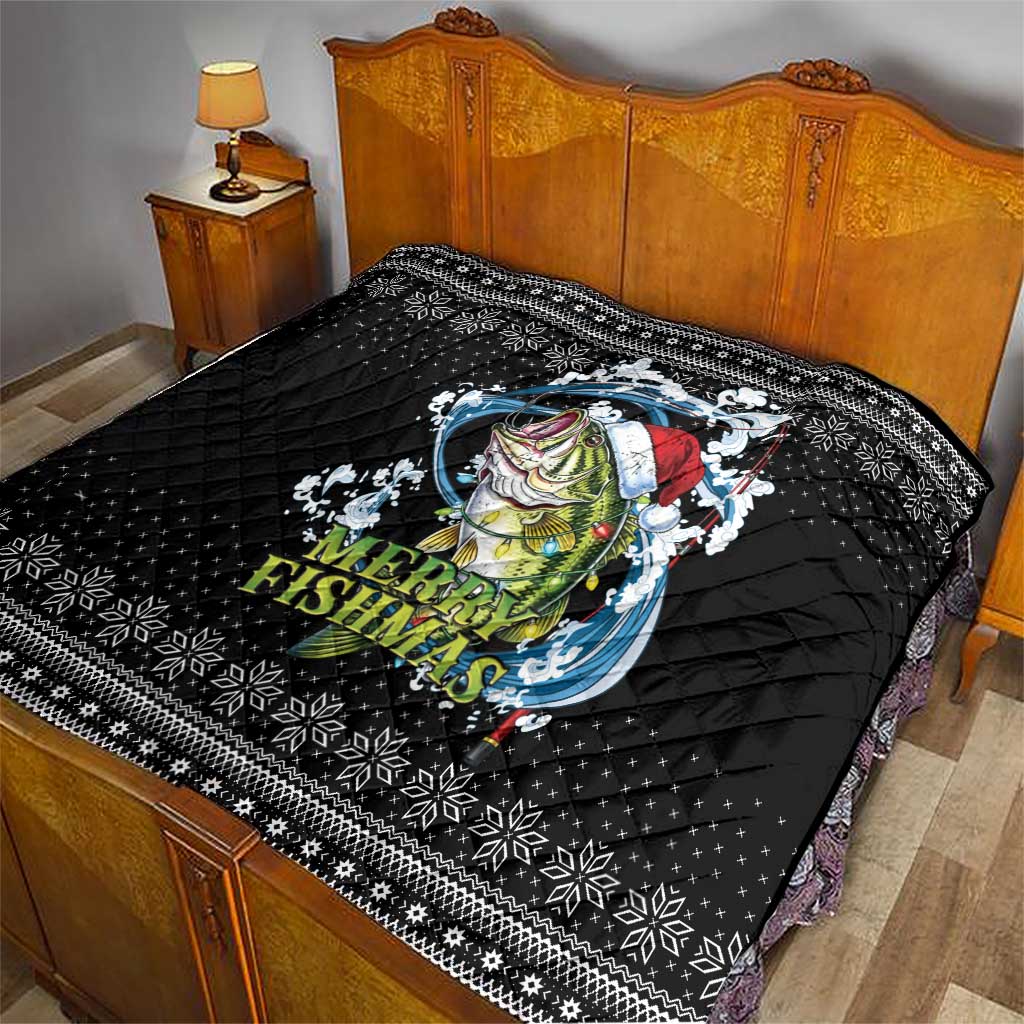Funny Fishmas Bass Quilt Fish Santa Hat Christmas Vibes - Wonder Print Shop