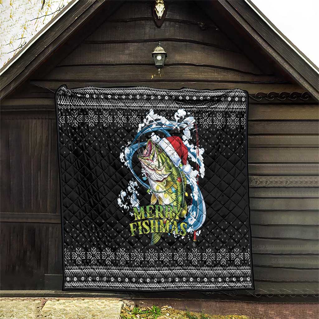 Funny Fishmas Bass Quilt Fish Santa Hat Christmas Vibes - Wonder Print Shop