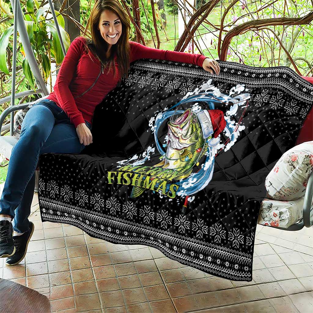 Funny Fishmas Bass Quilt Fish Santa Hat Christmas Vibes - Wonder Print Shop