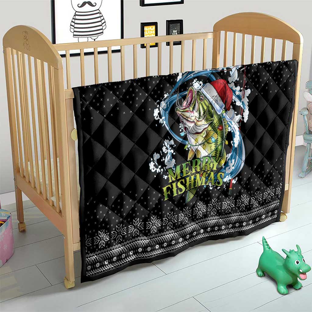 Funny Fishmas Bass Quilt Fish Santa Hat Christmas Vibes - Wonder Print Shop