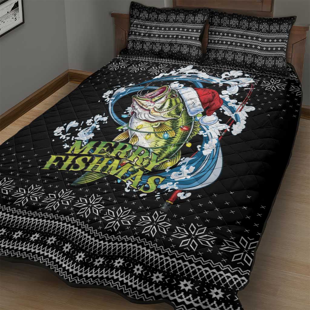 Funny Fishmas Bass Quilt Bed Set Fish Santa Hat Christmas Vibes - Wonder Print Shop