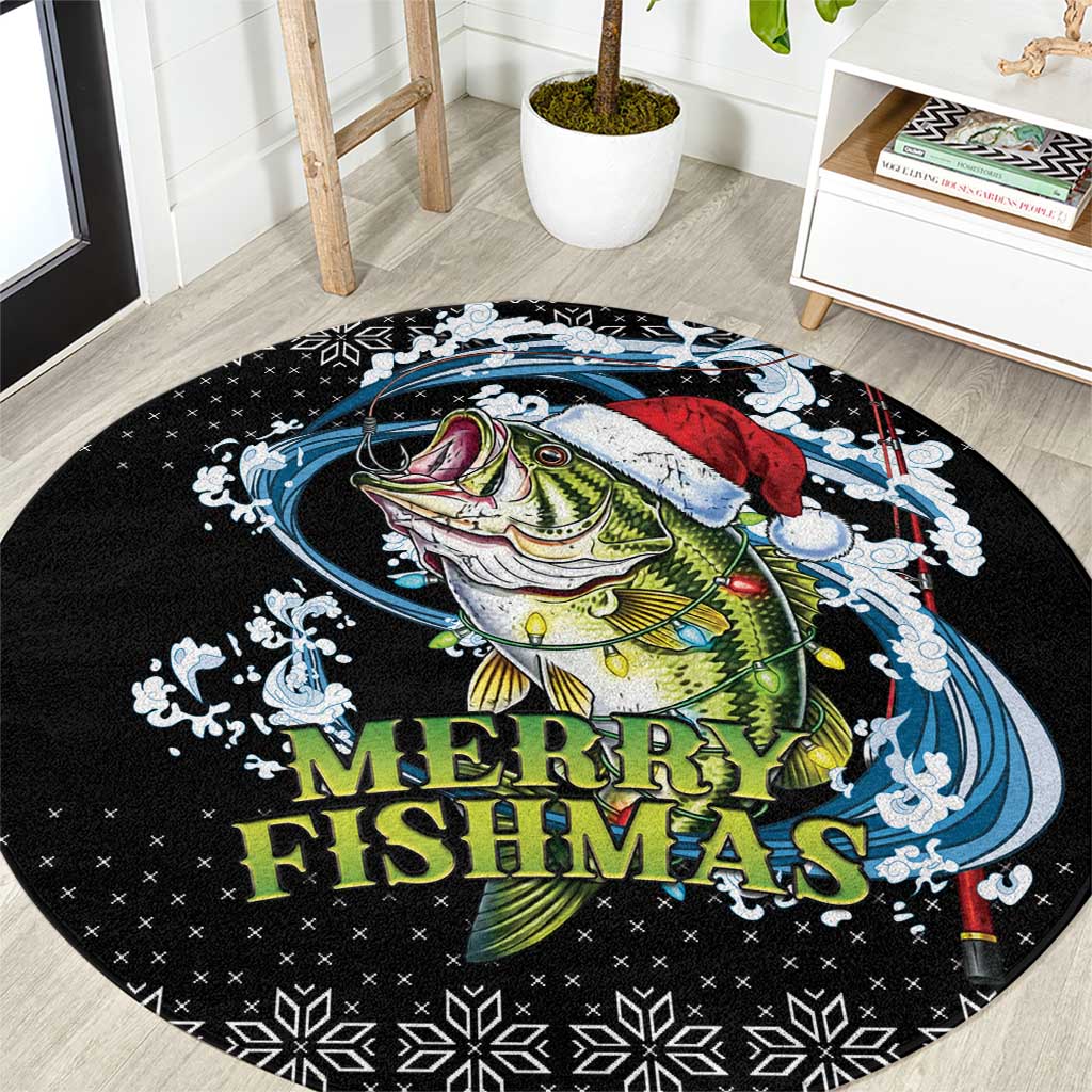 Funny Fishmas Bass Round Carpet Fish Santa Hat Christmas Vibes - Wonder Print Shop