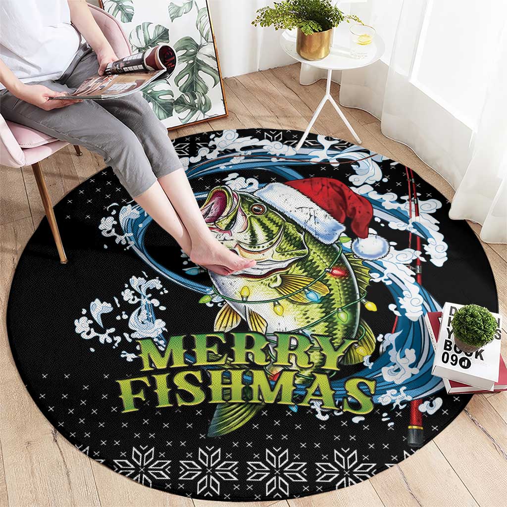 Funny Fishmas Bass Round Carpet Fish Santa Hat Christmas Vibes - Wonder Print Shop