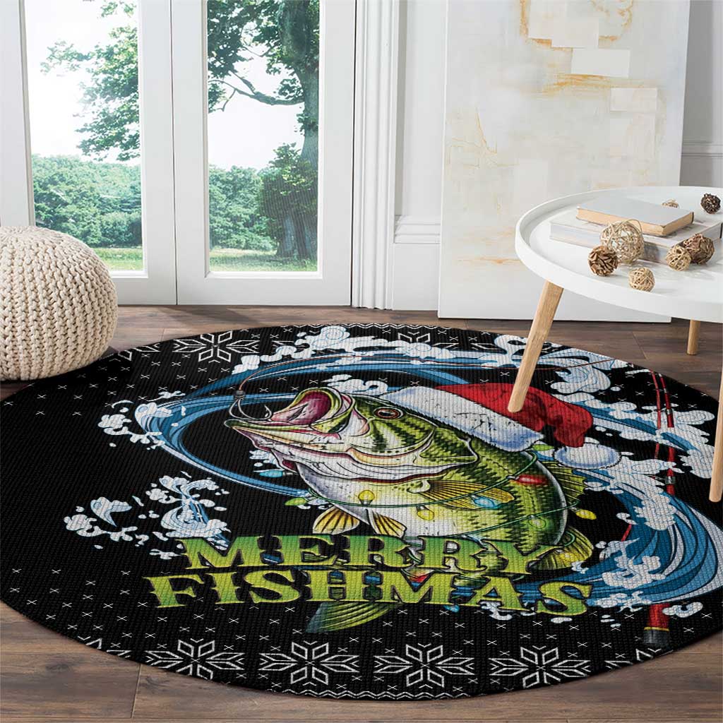 Funny Fishmas Bass Round Carpet Fish Santa Hat Christmas Vibes - Wonder Print Shop