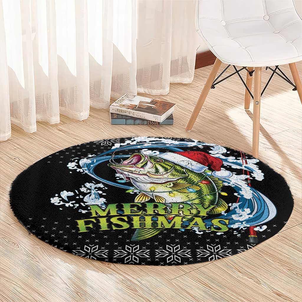 Funny Fishmas Bass Round Carpet Fish Santa Hat Christmas Vibes - Wonder Print Shop