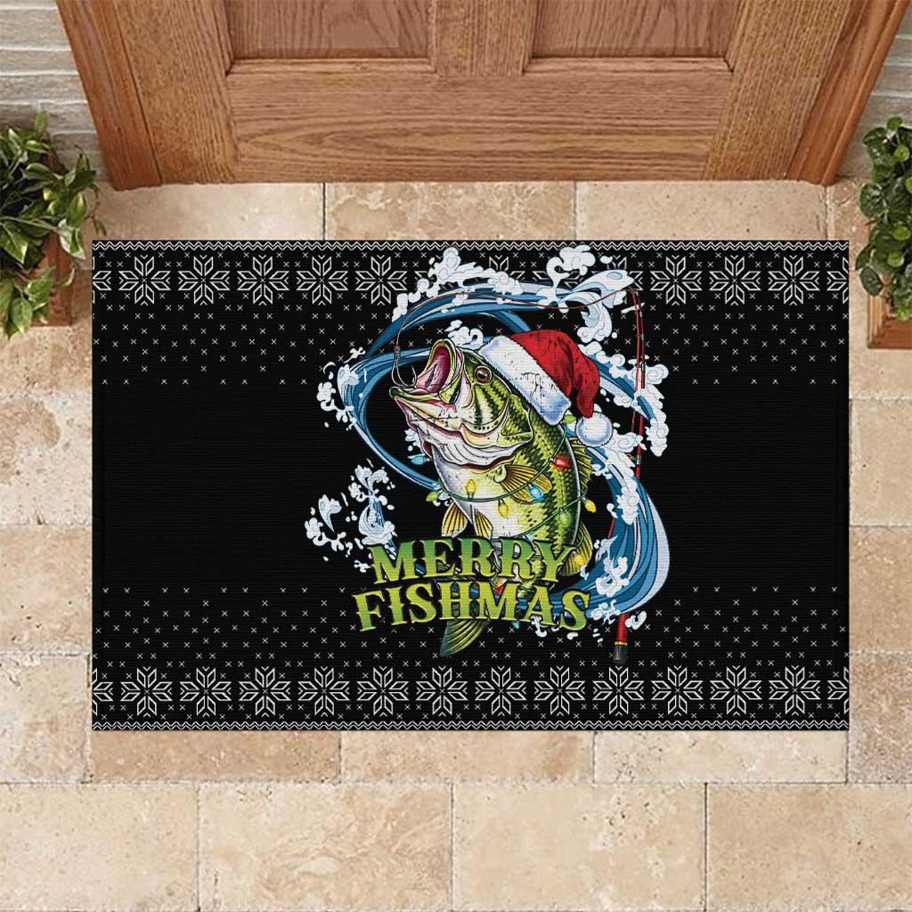 Funny Fishmas Bass Rubber Doormat Fish Santa Hat Christmas Vibes - Wonder Print Shop
