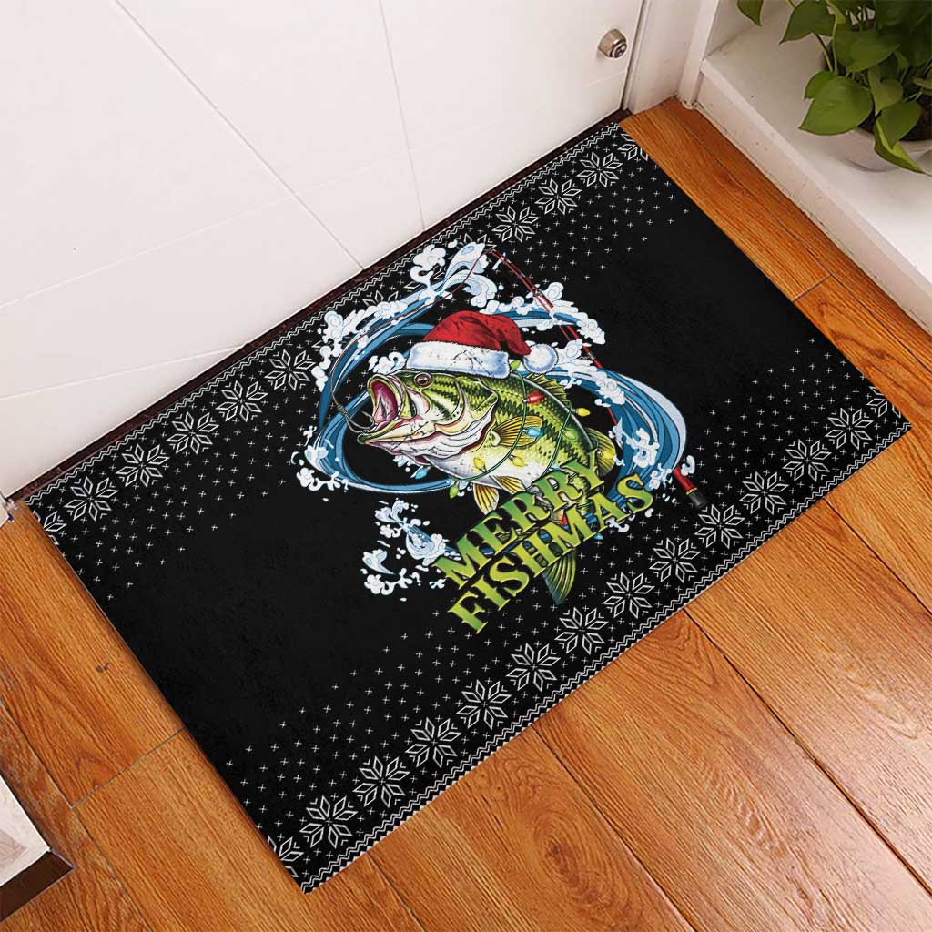 Funny Fishmas Bass Rubber Doormat Fish Santa Hat Christmas Vibes - Wonder Print Shop